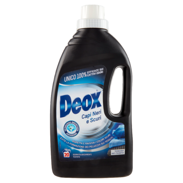 Deox, Detersivo Liquido, Bucato a Mano e Lavatrice, Capi Neri e Scuri, 24 Lavaggi, 1000 ml