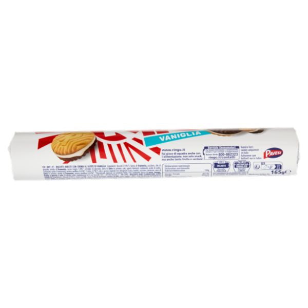 Ringo Vaniglia Biscotti Farciti con Crema Vaniglia Snack Merenda Tubo 165g