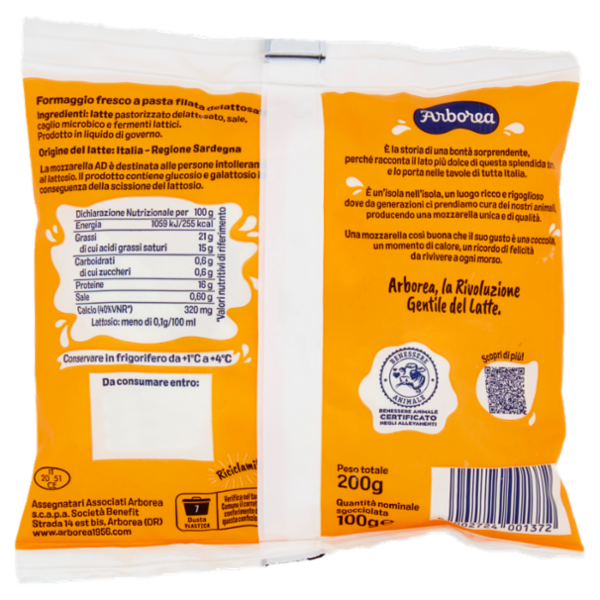 Arborea Ad Mozzarella ad Alta Digeribilità Senza Lattosio 100 g