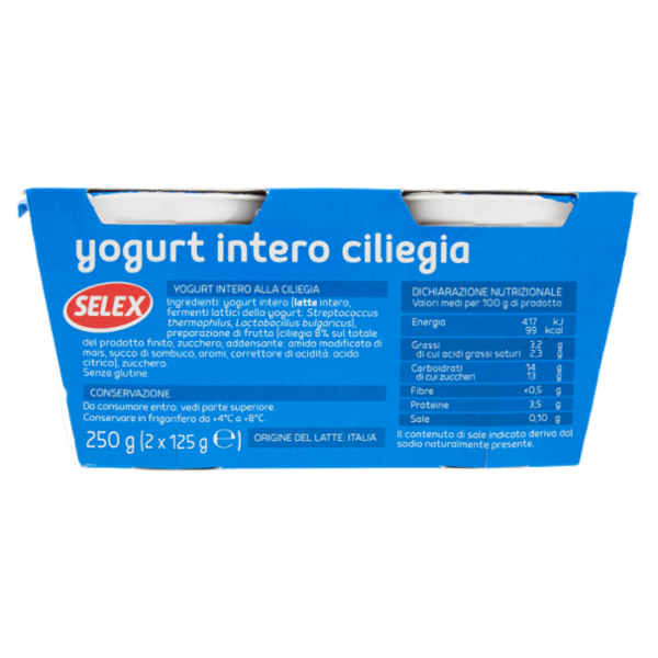Selex Yogurt Intero Ciliegia con Frutta in Pezzi 2x125 g