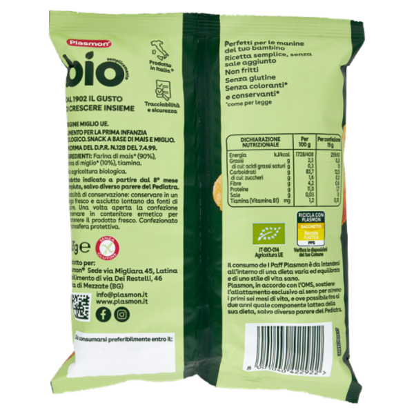 Plasmon semplicemente bio paff mais e miglio 15 g