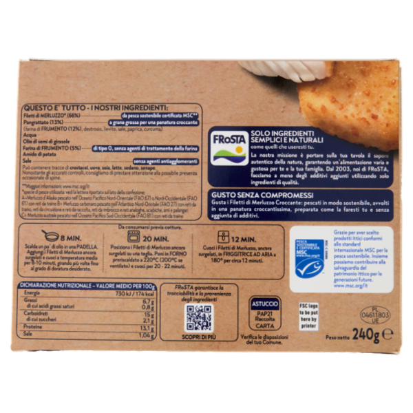 FRoSTA i Croccanti 2 Filetti di Merluzzo Panatura Classica 240 g