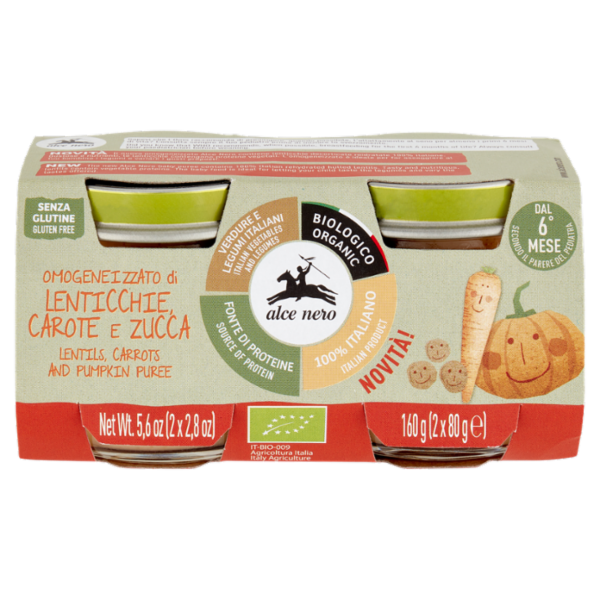 alce nero Omogeneizzato di Lenticchie, Carote e Zucca 2 x 80 g