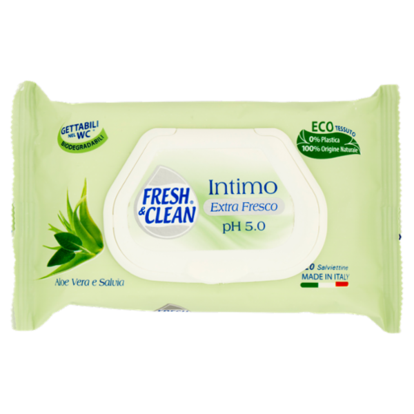 Fresh & Clean Intimo Extra Fresco pH 5.0 Salviettine Aloe Vera e Salvia 20 pz