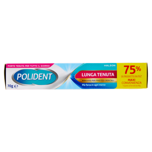 Polident Lunga Tenuta, Adesivo per Protesi Dentale, 12 Ore di Tenuta, Gusto Menta Delicata, 70 g