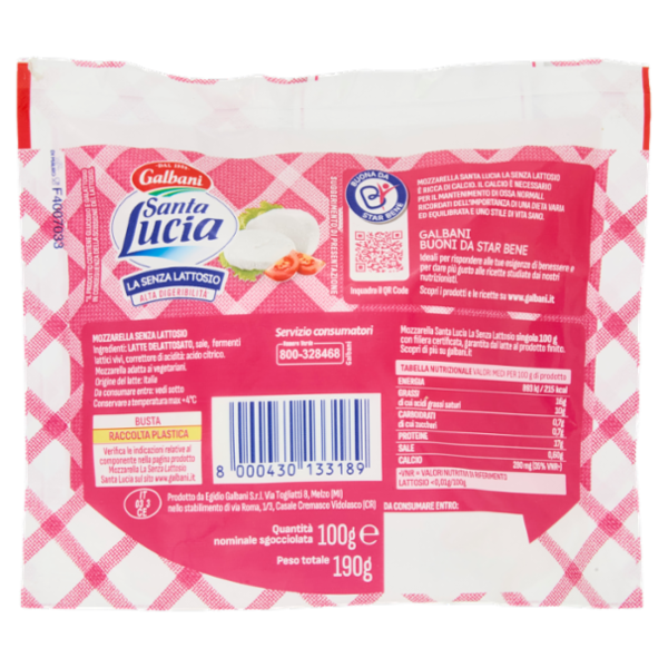 Galbani Santa Lucia Mozzarella la Senza Lattosio 100 g