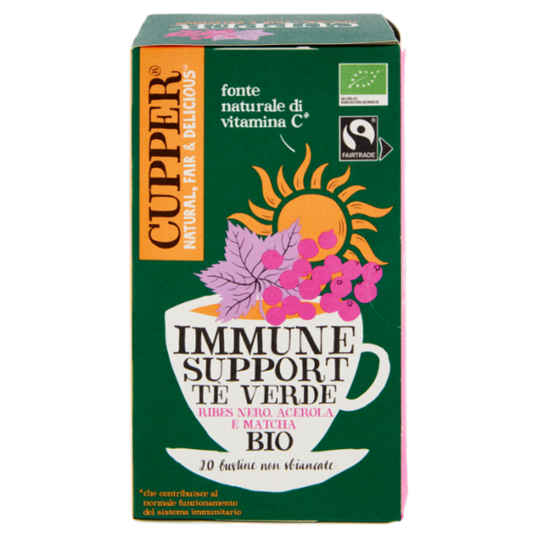 CUPPER Tè Verde Immune Support Biologico Fairtrade con Ribes Nero, Acerola e Matcha, 20 bustine 40 g