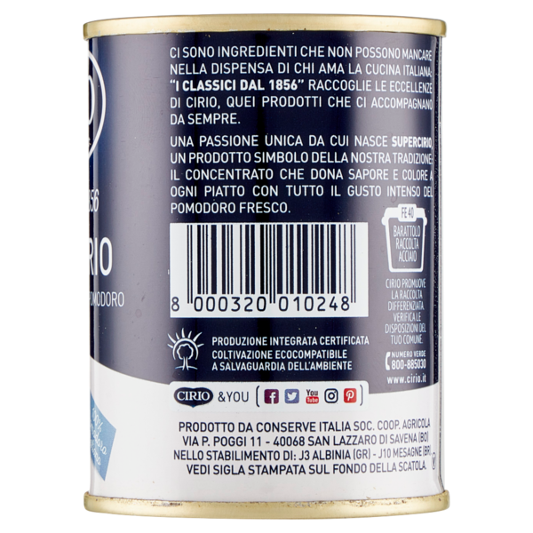 Cirio I Classici dal 1856 Supercirio Concentrato Semplice di Pomodoro 140 g
