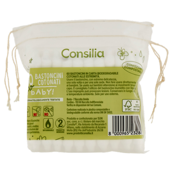 Consilia Bastoncini Cotonati Doppia Sicurezza Ideali per Bambini 60 pezzi