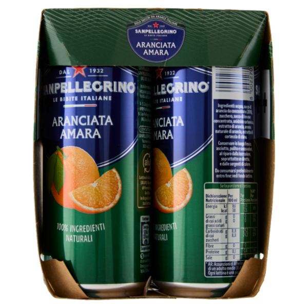 BIBITE SANPELLEGRINO, Bevanda Gassata, Aranciata Amara, Lattina - 4x330ml