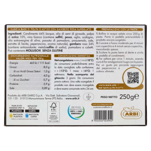Arbi Sugo Pronto al Gambero Rosa del Mediterraneo 250 g
