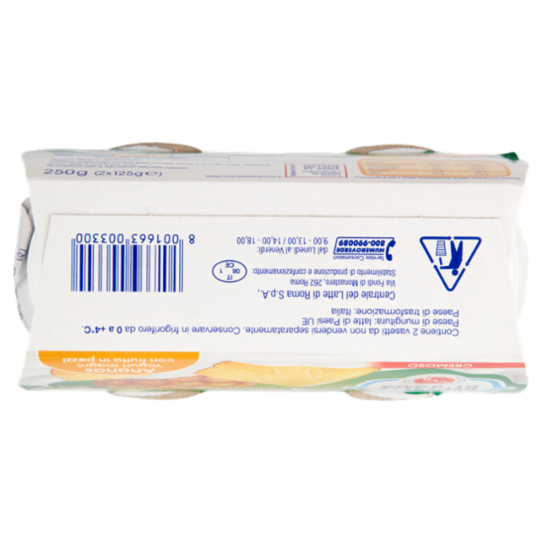 Centrale del Latte di Roma Zero Grassi Ananas Yogurt magro con frutta in pezzi 2 x 125 g