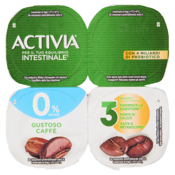 ACTIVIA Yogurt con Probiotico Bifidus, 0% Grassi, gusto Caffè, 4x125g