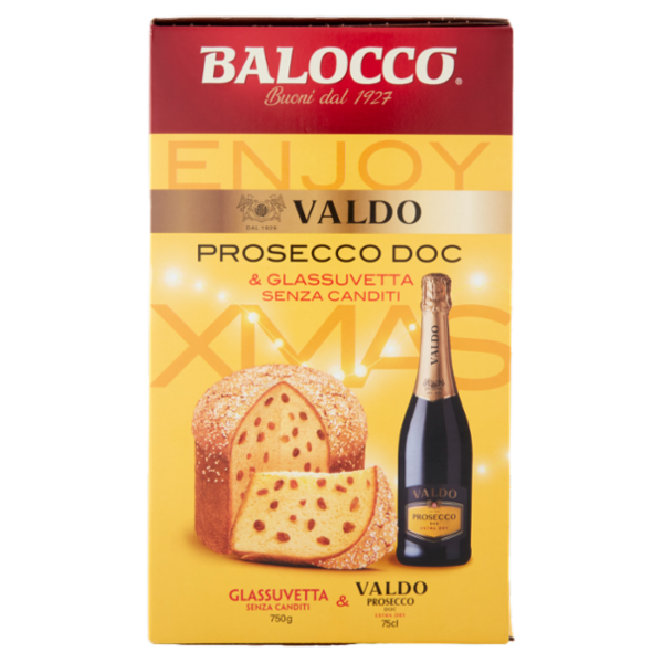 Balocco Enjoy Xmas Glassuvetta Senza Canditi 750 g & Valdo Prosecco DOC Extra Dry 75 cl