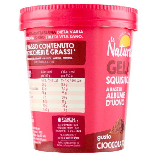 le Naturelle Gelato Squisito e Leggero* a Base di Albume d'Uovo gusto Cioccolato 250 g