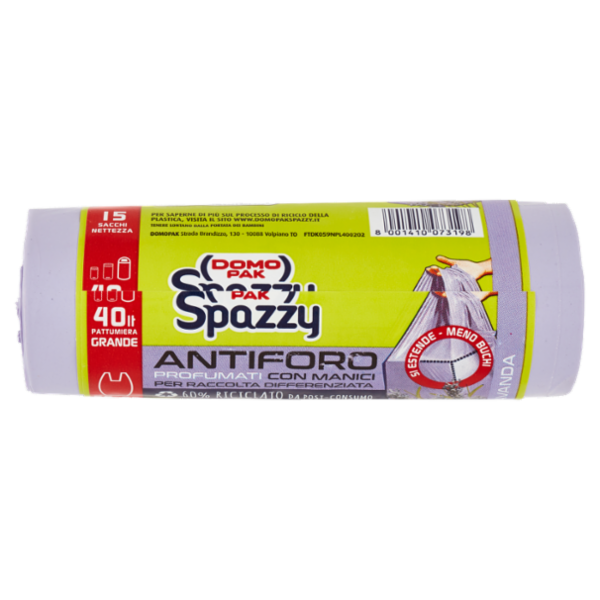 Domopak Spazzy Antiforo Profumati con Manici 40 lt Pattumiera Grande 55x62 cm Lavanda 15 pz