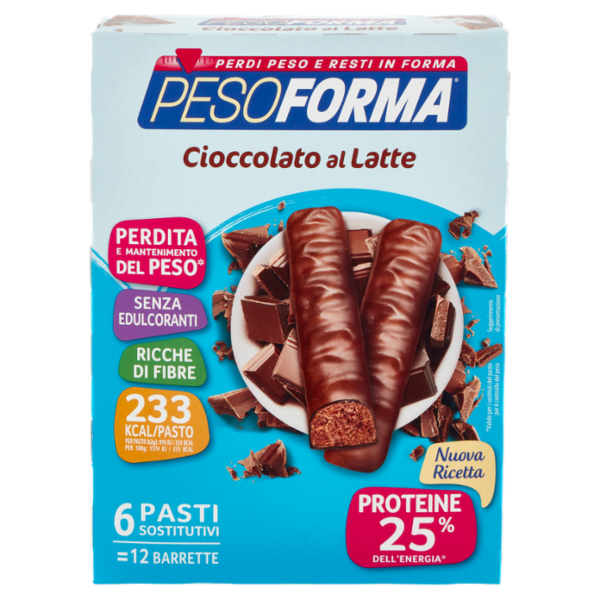 Pesoforma Cioccolato al Latte, sostitutivo del pasto ricco di fibre, 233 kcal per pasto, 12 x 31 g