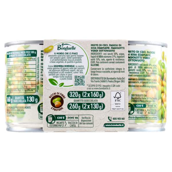 Bonduelle Mix Legumeria Ceci, Edamame, Fagiolotti Verdi 2 x 160 g