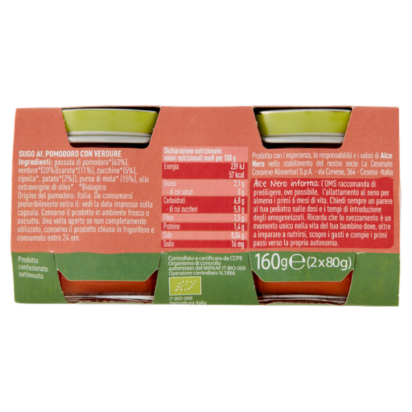 alce nero Sughetto di Pomodoro con Verdure 2 x 80 g