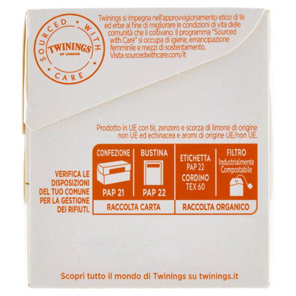 Twinings Benessere Difesa Tisana e Tè Verde, Zenzero aromatizzati Limone Vitamina C 18 filtri 36 g