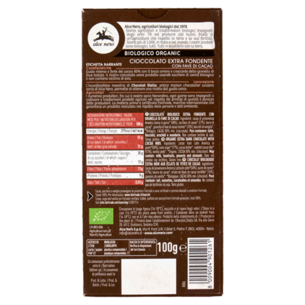 alce nero Cioccolato Extra Fondente con Fave di Cacao 100 g