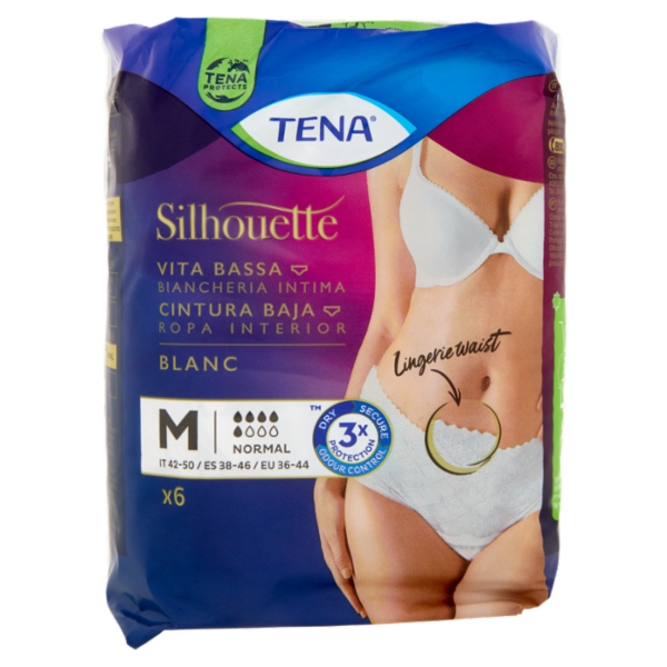 Tena Silhouette Vita Bassa Biancheria Intima Normal M Blanc 6 pz