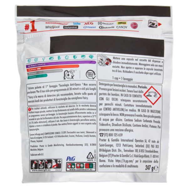 Fairy Pastiglie Lavastoviglie Platinum Plus All in One Miracle, Detersivo Piatti Limone 15 Caps 247g