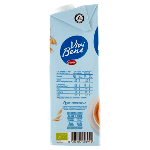 Selex Vivi Bene Bevanda a Base di Avena Barista Biologica 1 L