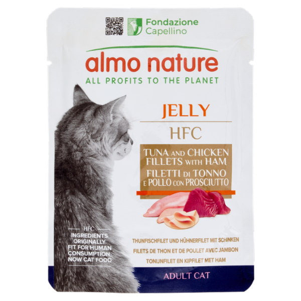 almo nature HFC Adult Cat Jelly Filetti di Tonno e Pollo con Prosciutto 55 g