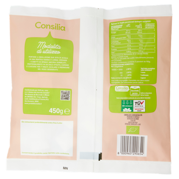 Consilia Spinaci a Cubetti Bio Surgelati 450 g