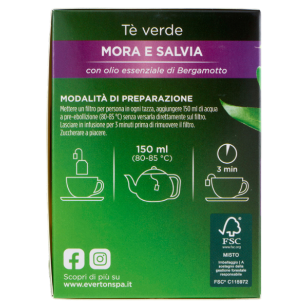 Everton Tè verde Mora e Salvia Filtri 40 x 1,3 g