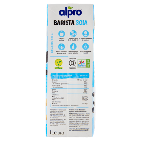 Alpro Barista Soia, Bevanda Vegetale, Schiuma Perfetta, Senza Lattosio, Senza Conservanti, 1l