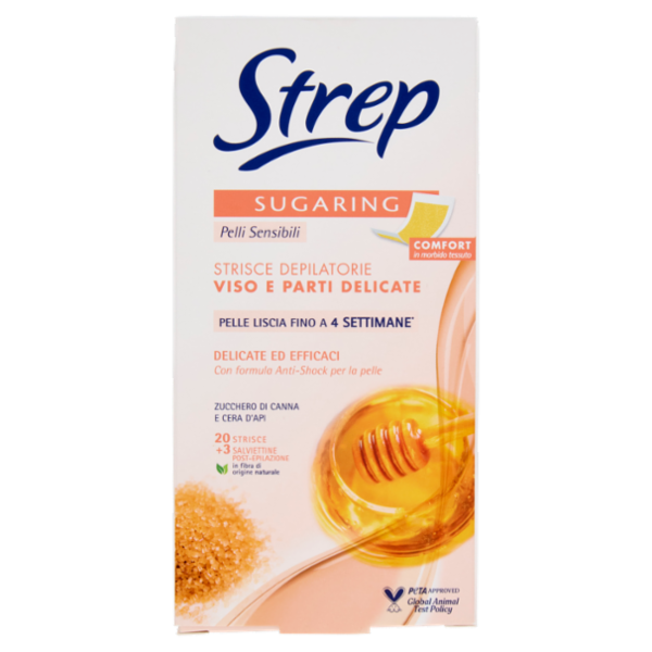Strep Sugaring Strisce Depilatorie Viso e Parti Delicate 20 Strisce + 3 Salviettine