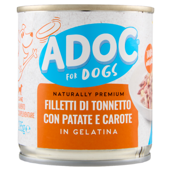 ADoC For Dogs Naturally Premium Filetti di Tonnetto con Patate e Carote in Gelatina 285 g