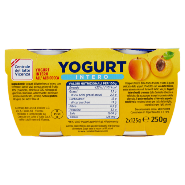 Centrale del latte Vicenza Yogurt Intero Frutta Frullata Albicocca 2 x 125 g