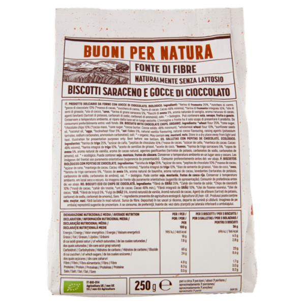 Germinal Bio Buoni per Natura Biscotti Saraceno e Gocce di Cioccolato 250 g