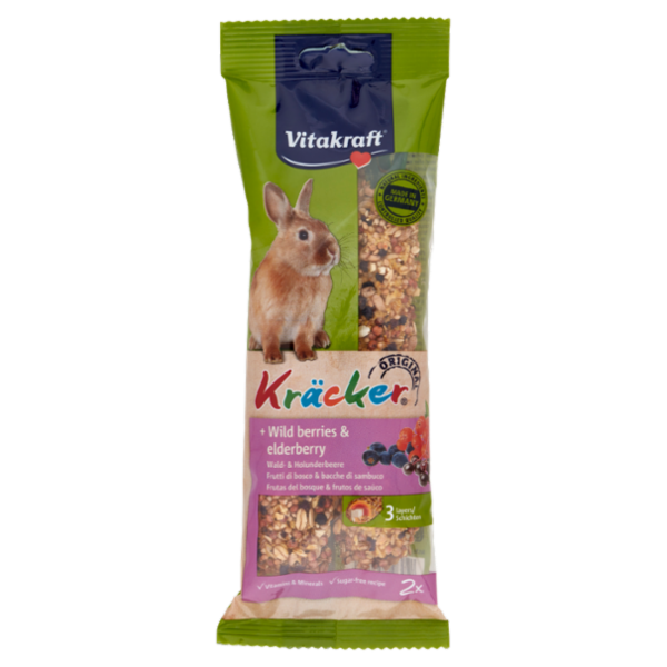 Vitakraft Kräcker Original + Frutti di bosco & bacche di sambuco conigli nani 2 pezzi 112 g