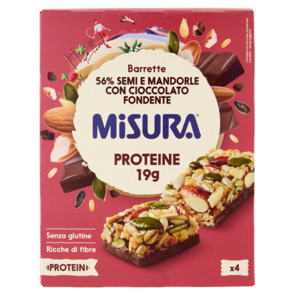 Misura Protein Barrette 56% Semi e Mandorle con Cioccolato Fondente 4 x 30 g