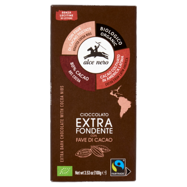alce nero Cioccolato Extra Fondente con Fave di Cacao 100 g