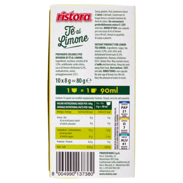 ristora Tè al Limone capsule compatibili con macchine Nespresso* 10 x 8 g