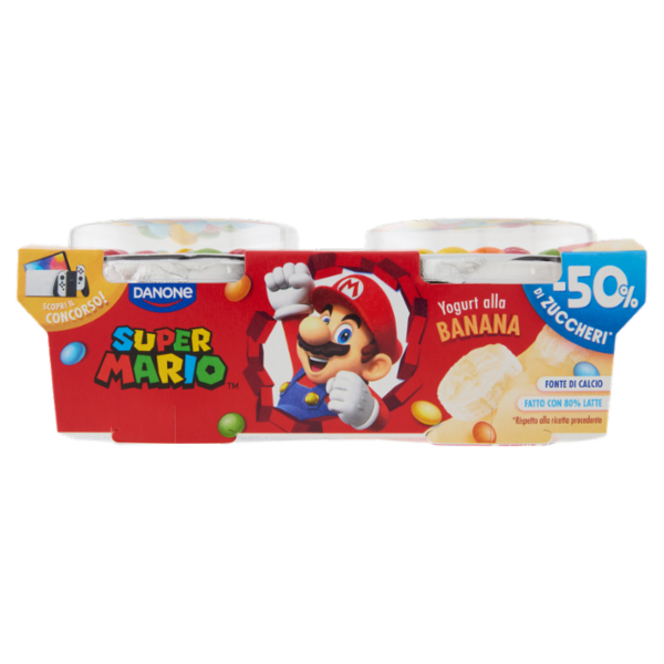 DANONE Super Mario, Yogurt gusto Banana con Confettini, 2x110g