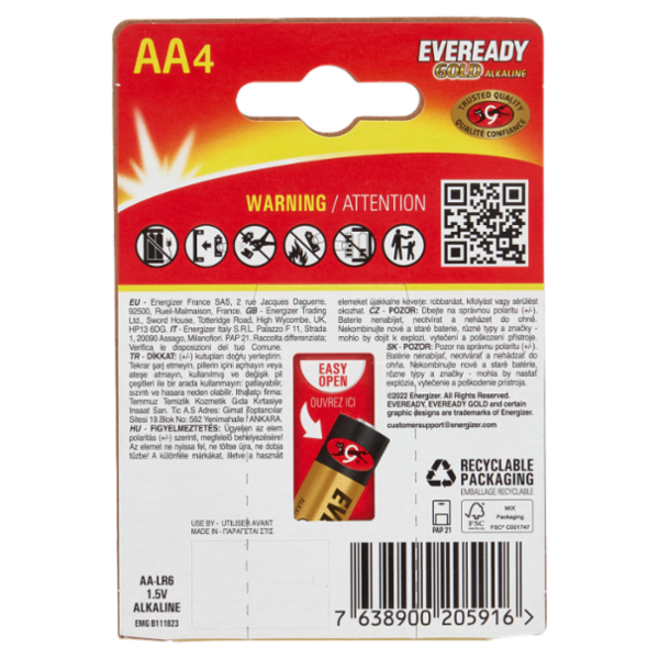 Eveready Gold Alkaline AA 4pz