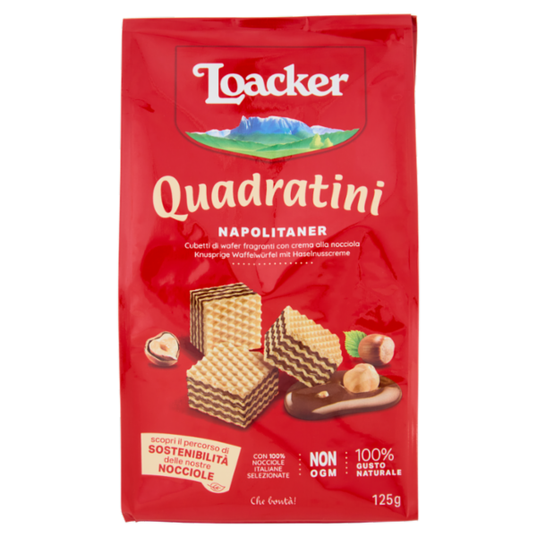 Loacker Quadratini Napolitaner Wafer con crema alle Nocciole 100% Italiane Wafers 125 g