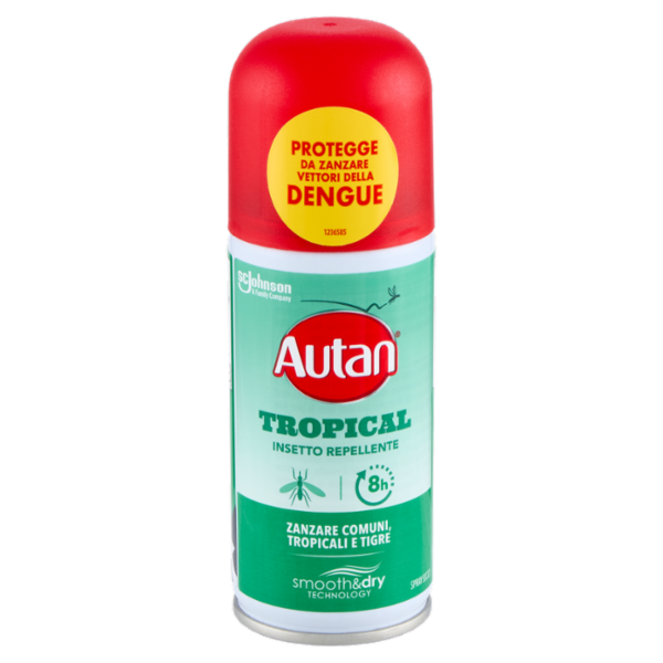 Autan Tropical Spray Secco Insetto Repellente e Antizanzare Tigre, Comuni e Tropicali, 100ml