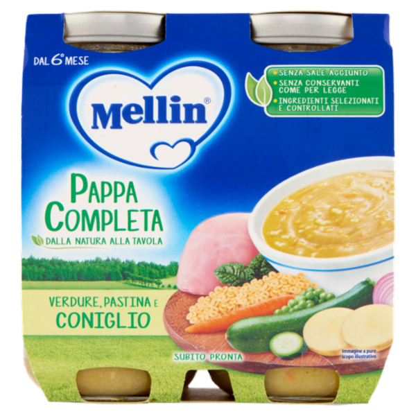 MELLIN Pappa Completa, Pastina Verdure Coniglio, dal 6° mese, 2x250g