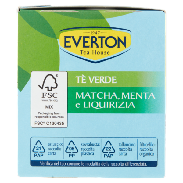 Everton Tè Verde Matcha, Menta e Liquirizia 16 x 2,5 g