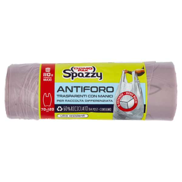 Domopak Spazzy Antiforo Trasparenti con Manici 110lt Formato Maxi 70x120cm 10 pz