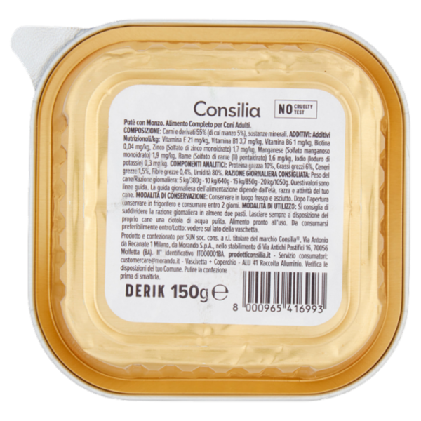 Consilia Derik Paté per Cane con Manzo 150 g