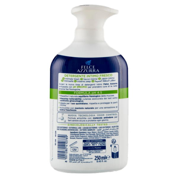 Felce Azzurra Fresco Detergente Intimo Freschezza Naturale pH 4.5 250 ml