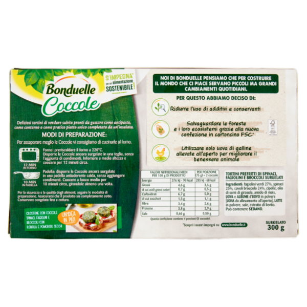 Bonduelle Coccole 8 Tortini di Spinaci, Fagiolini e Broccoli Surgelato 300 g